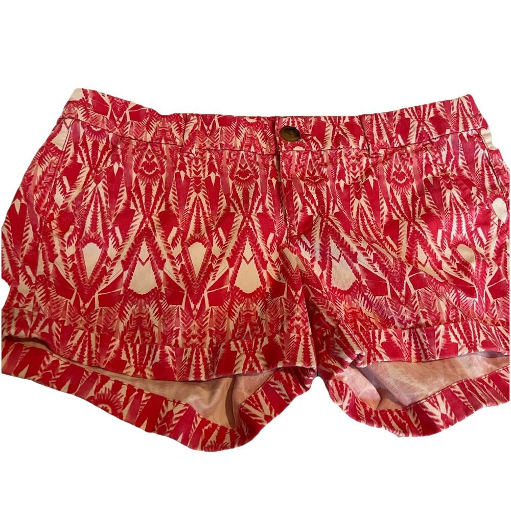 American Eagle Outfitters Women’s MIDI Stretch Shorts Size 10 Pink Aztec